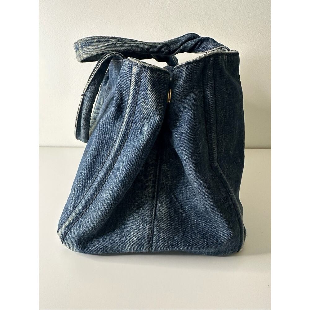 PRADA Denim Tote Bag Shopper Triangle Logo Handbag Shoulder Bag - Picture 5 of 16